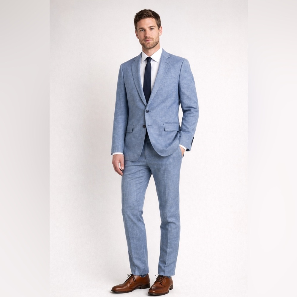 J.Hilburn Light Blue Tailored Men’s Suit – Modern Fit Wedding Business Formal - Picture 1 of 17